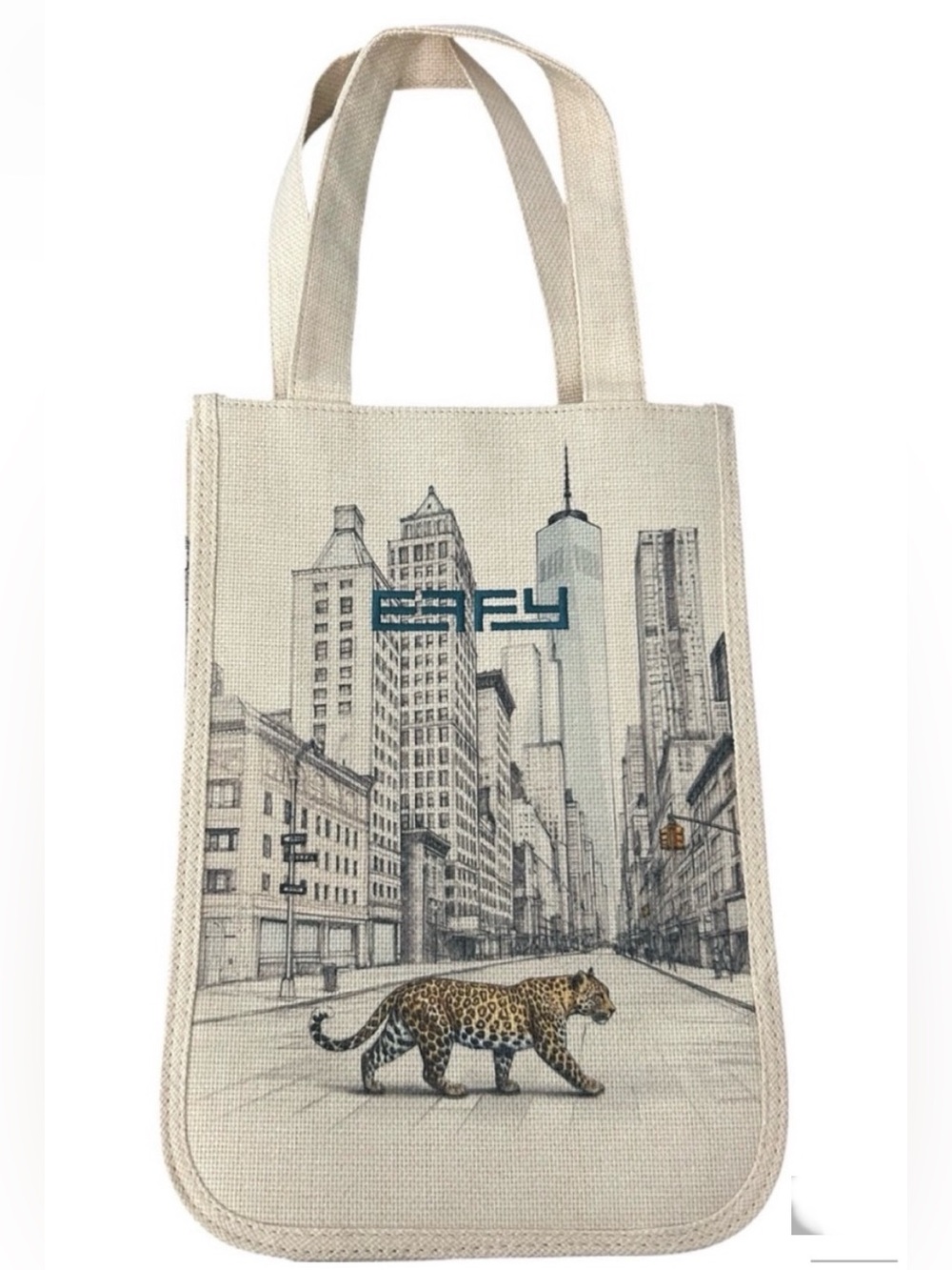 Effy Canvas Mini Tote with Leopard New York Skyline City Print Tote